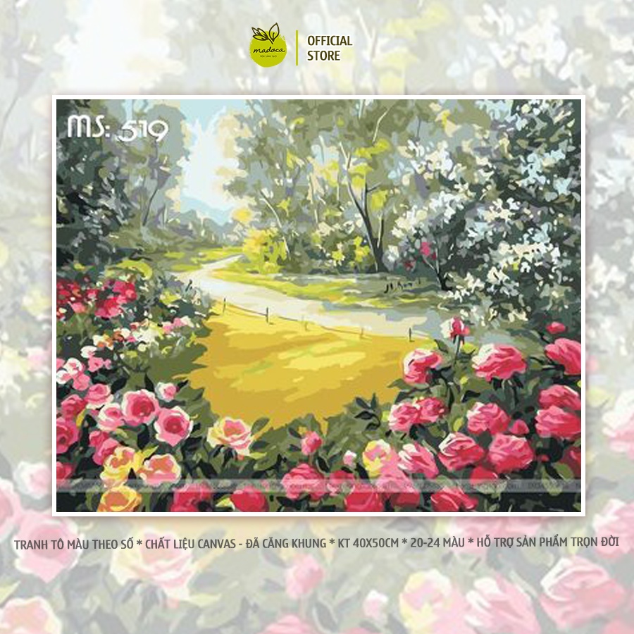 Tranh tô màu 40x50cm có khung vườn hồng T519