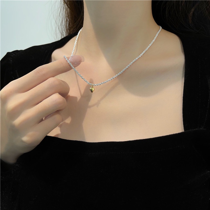 Fashion New Korean Light Luxury Sparkling Super Flash Necklace Female Tide Peach Heart Love Pendant Collarbone Chain Necklace