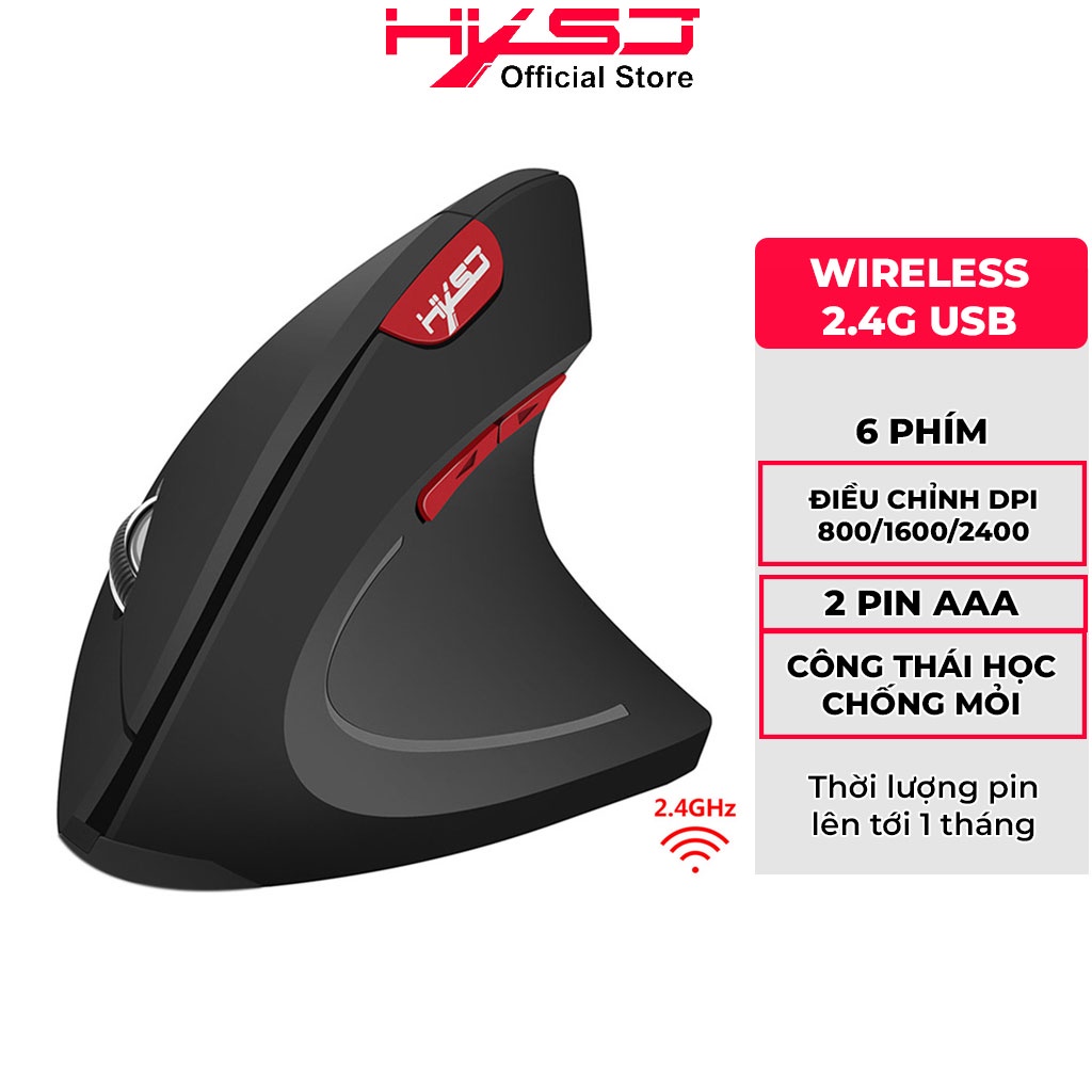 Chuột không dây kiểu đứng HXSJ T24 wireless USB 2.4GHz công thái học chống mỏi tay chuyên dùng cho pc laptop