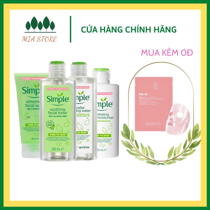 Combo dưỡng da trọn gói dịu nhẹ Simple (Tẩy trang + Sữa rửa mặt + Toner + Sữa dưỡng)