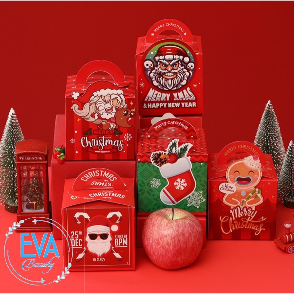 Hộp Đựng Quà Giáng Sinh / Hộp Quà Quai Xách Hoạ Tiết  Đựng Quà Noel Nhiều Mẫu M3059