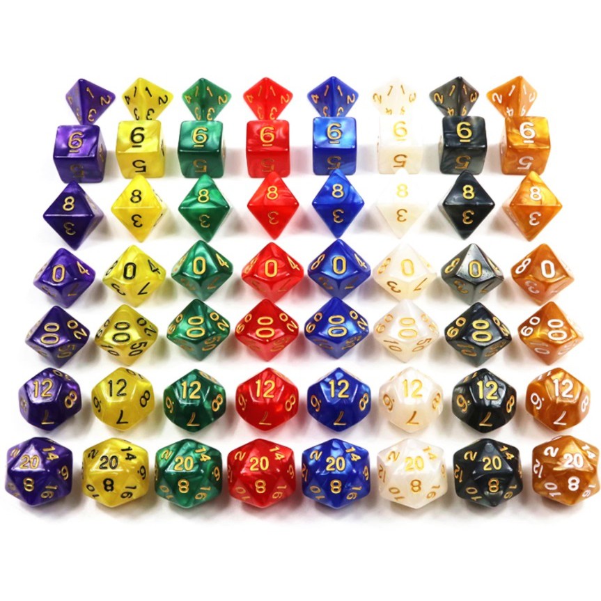 Bộ 7 viên xúc xắc xí ngầu đa diện D4, D6, D8, D10, D12, D20, D100, xúc xắc chơi Dungeons & Dragons (DnD)