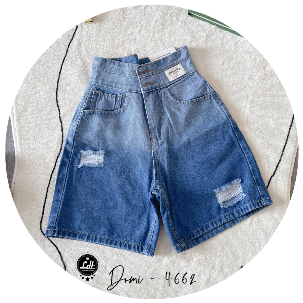 Quần jean ngố rách đùi loang hai màu lưng cao có tag siêu cưng Lê Huy Fashion MS 4662
