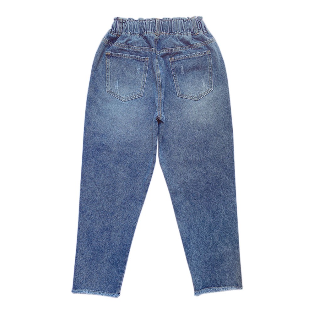 Quần jean baggy quần bò cạp cao lưng thun chất cotton không co dãn màu xanh