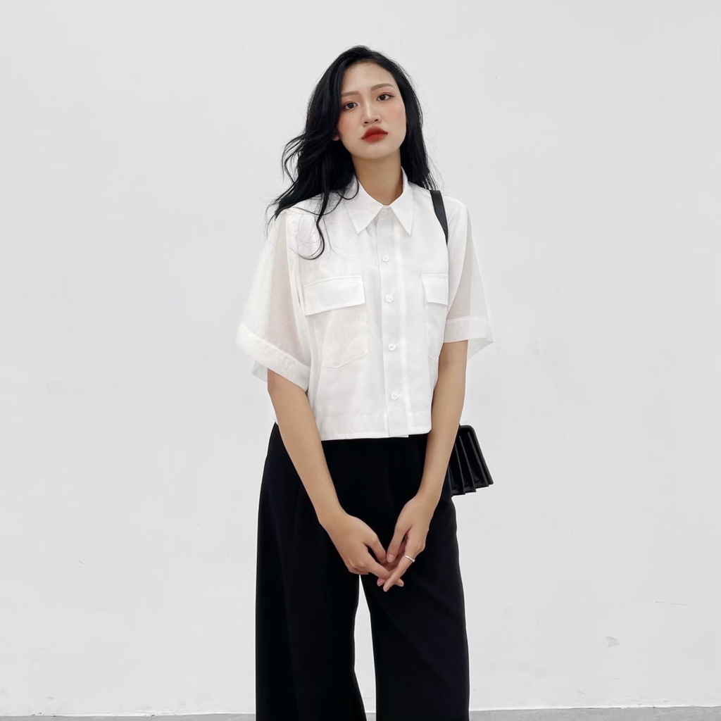 Modesty - Áo tơ trắng croptop Blanc Shirt
