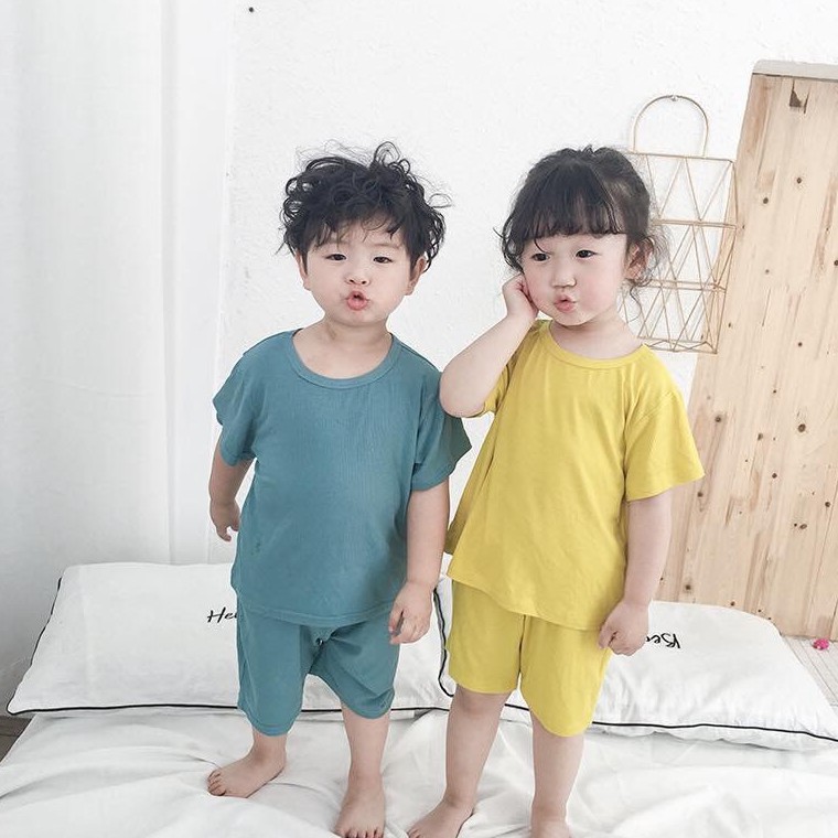 Bộ Cộc Tay Cotton Thun Lạnh Màu Trơn ❤️  Bộ MinKy Mom cộc tay cotton lạnh