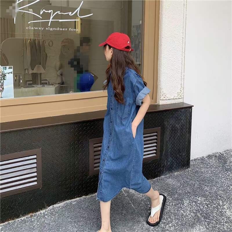 Đầm jean sơ mi dài có cổ phối túi s TT2506