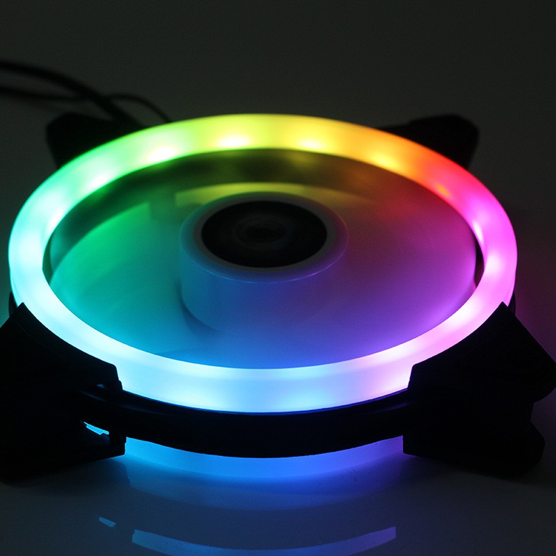 Quạt tản nhiệt Led RGB gắn vỏ case gaming loại 12cm cánh đặc 6 chân Pin. cắm nguồn trực tiếp