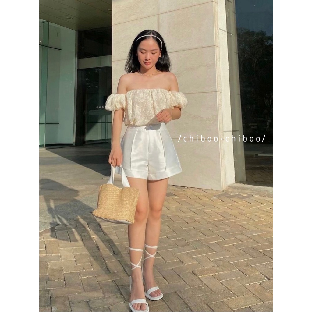 [SM09] Áo Trễ Vai Tơ Hoa , Áo Kiểu Thời Trang Tay Bồng Hoạ Tiết Phong Cách March.Clothes