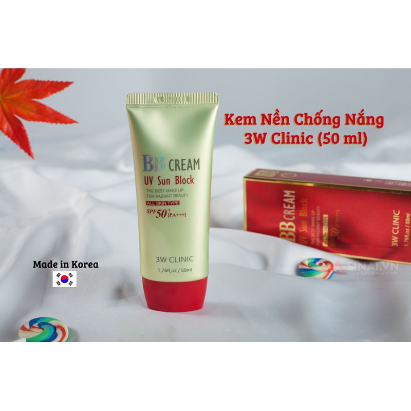 Kem nền trang điểm che khuyết điểm chống nắng BB Cream UV Sun Block 3W Clinic Hàn Quốc 50ml