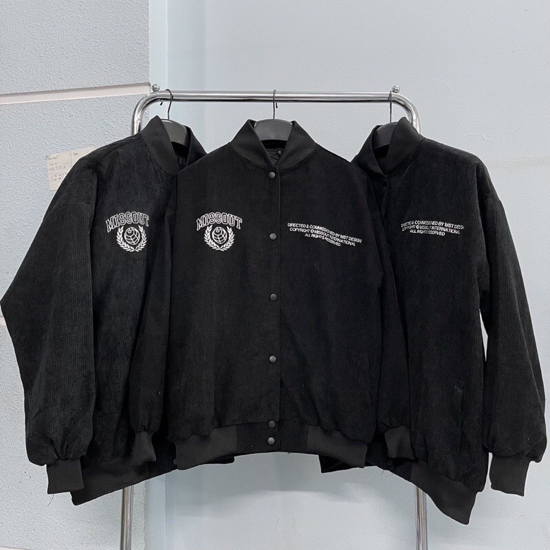 Áo khoác bomber nhung tăm unisex Homies thêu chữ MISS INTER