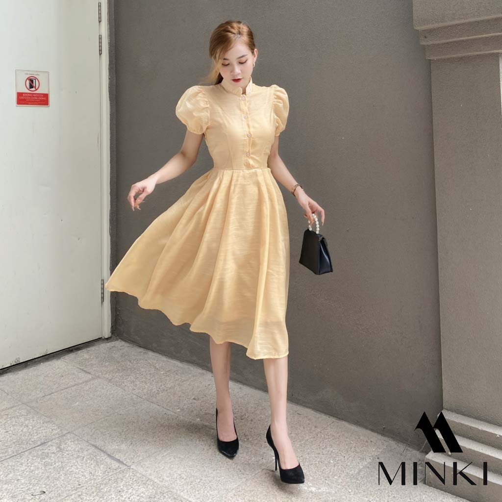 🌸 ĐẦM NUDE CỔ TRỤ TAY BÚP - CHẤT LIỆU CAO CẤP - MÀU NUDE TIỂU THƯ | BigBuy360 - bigbuy360.vn