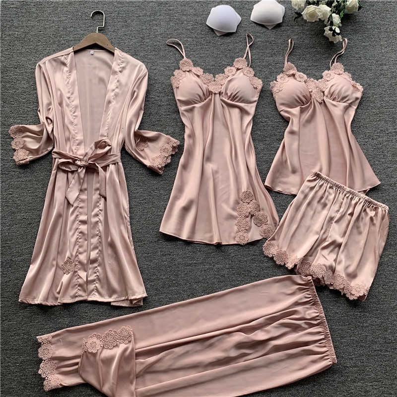 Bộ Đồ Ngủ Vải Lụa 5 Món Quyến Rũ Thời Trang Dành Cho Nữ