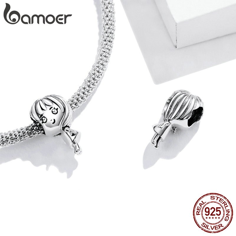 Phụ kiện vòng tay Bamoer BSC399 bằng bạc 925 thật hình bé trai/bé gái nguyên gốc 3mm DIY