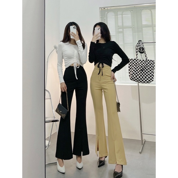 Quần Loe Xẻ Trước Lưng Cao Dáng Dài Thun Cát Nhật Cao Cấp