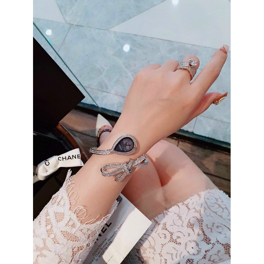 Đồng hồ đeo tay nữ, đồng hồ trang sức nữ AUTHENTIC Ruban họa tiết nơ đính full kim cương nhân tạo siêu cao cấp, cực sang