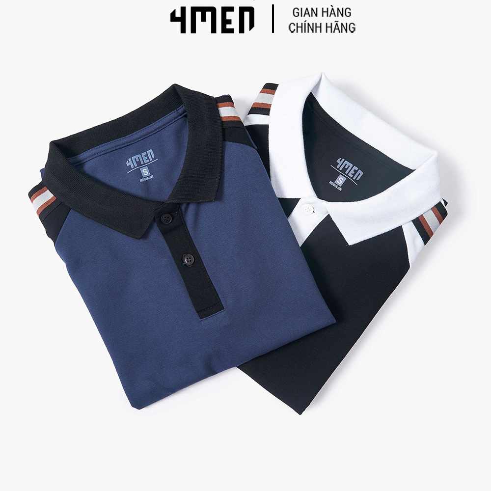 Áo thun polo nam có cổ ngắn tay 4MEN PO047 tay raglan vai phối sọc đẹp trẻ trung, form suông, vải cá sấu cotton 4 chiều