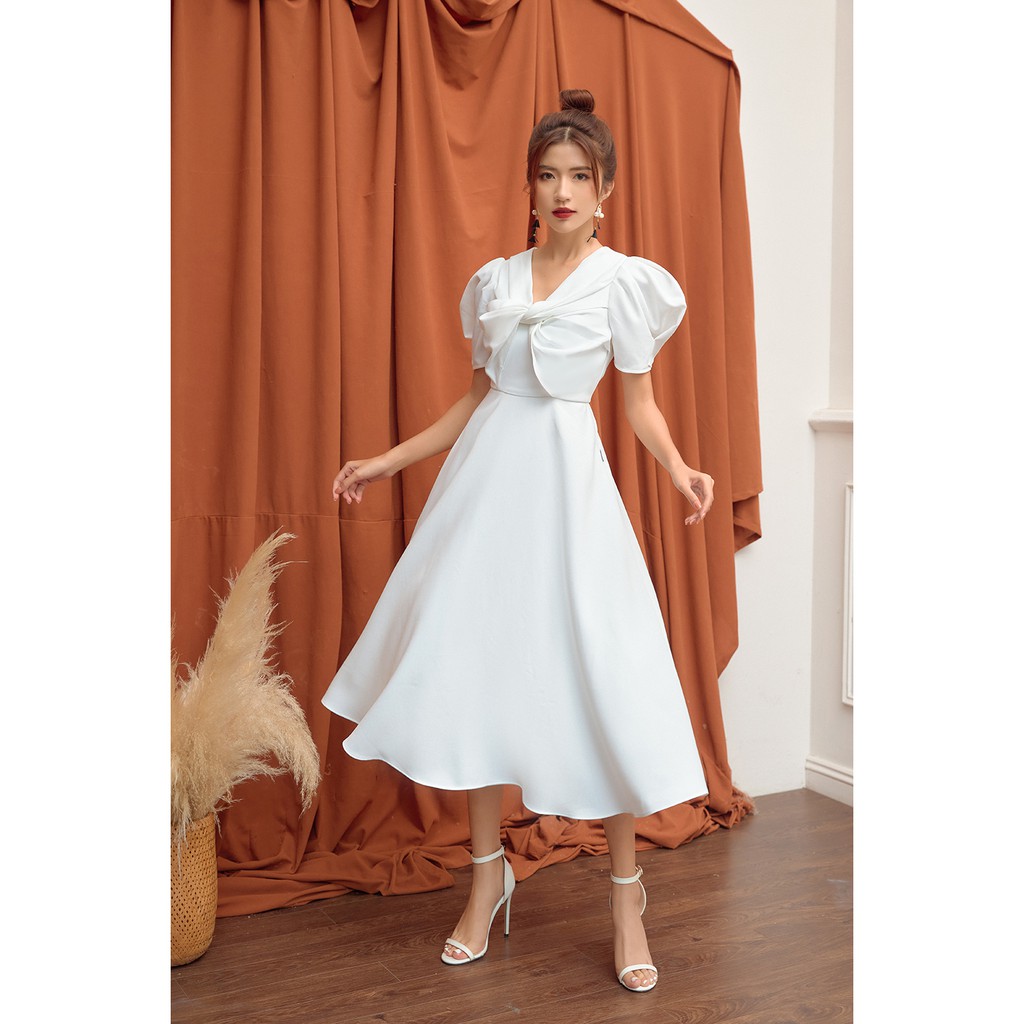 Đầm Xòe ngắn tay xoắn nơ ngực DDW0576 - 92 Wear