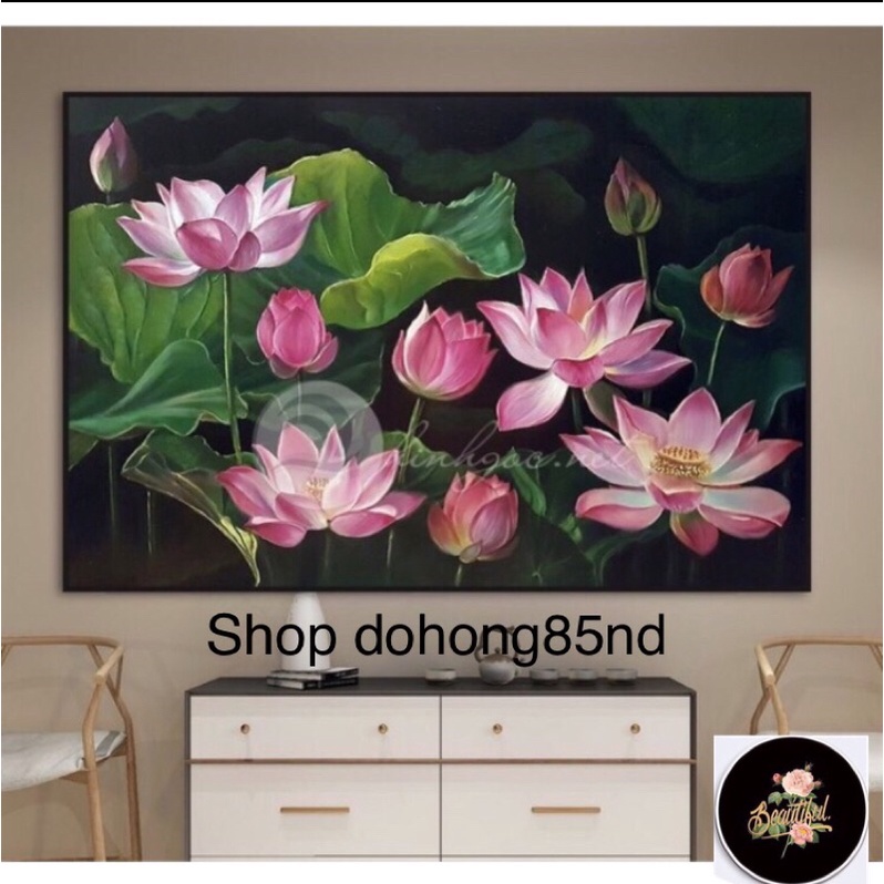 Tranh treo tường  tranh CANVAS , Tranh sơn dầu( tranh vẽ tay)mẫu hoa sen kích thước 60* 80cm( kèm khung cao cấp).