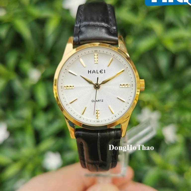 Đồng hồ đôi nam nữ đeo tay chính hãng Halei dây da viền vàng cao cấp thời trang giá rẻ - HÀNG MỚI VỀ
