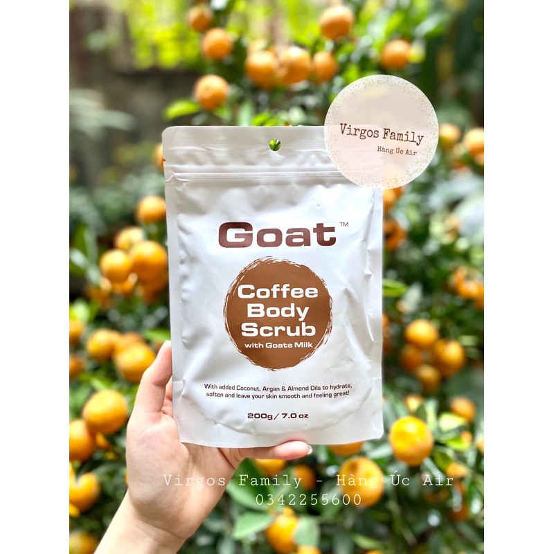 Tẩy da chết body Goat Coffee Body Scrub Úc 200g - Thành phần cafe và sữa dê tẩy da chết body