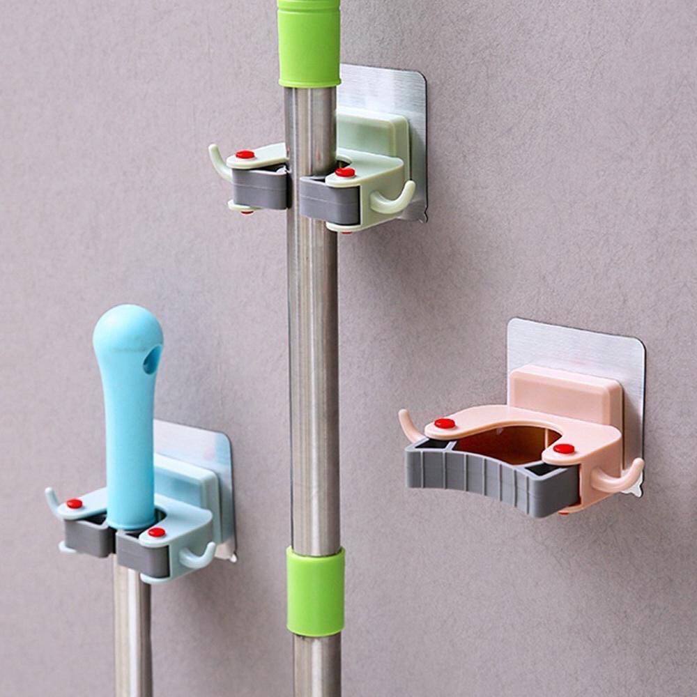 Móc dán tường treo cây lau nhà, móc kẹp treo chổi đa năng