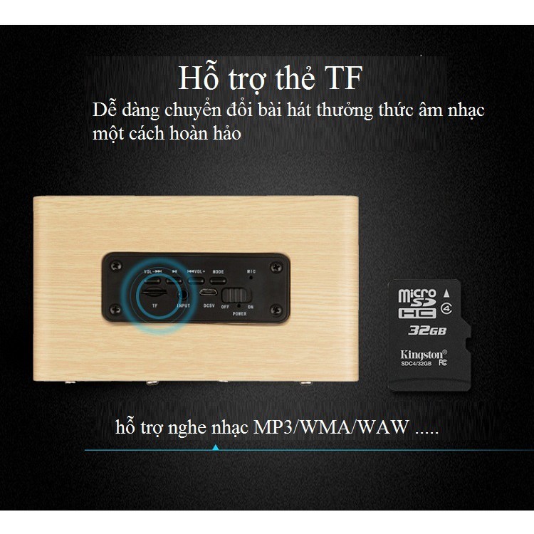 Loa nghe nhạc - loa bluetooth vân gỗ phong cách Bắc Âu hỗ trợ đọc thẻ nhớ âm thanh nổi HIFI siêu trầm W5