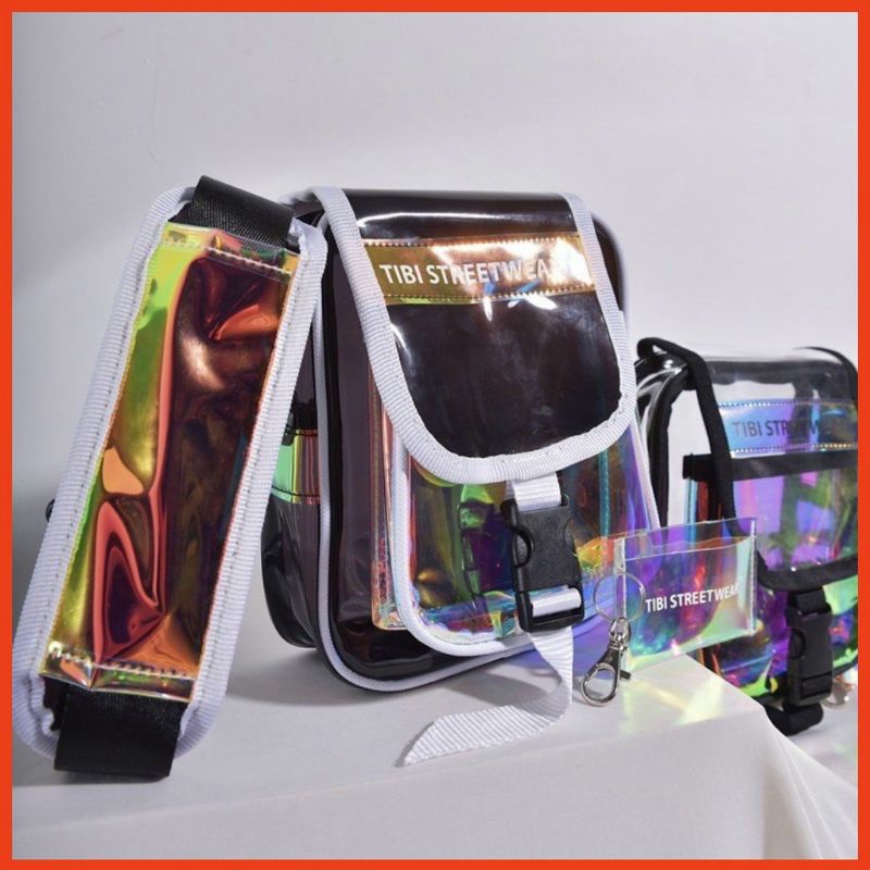 Túi đeo chéo bóng kiếng và trong suốt thời trang dành cho nam và nữ đen. trắng. TA021