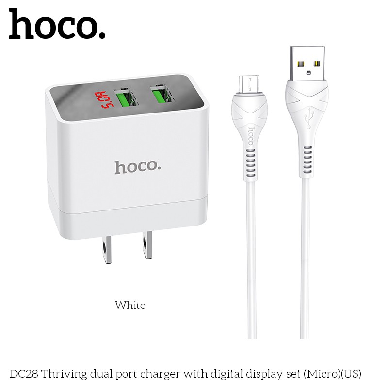 Bộ sạc nhanh Hoco DC28 màn hình led 2 cổng USB cáp Micro Usb 1m -Dành cho thiết bị Android