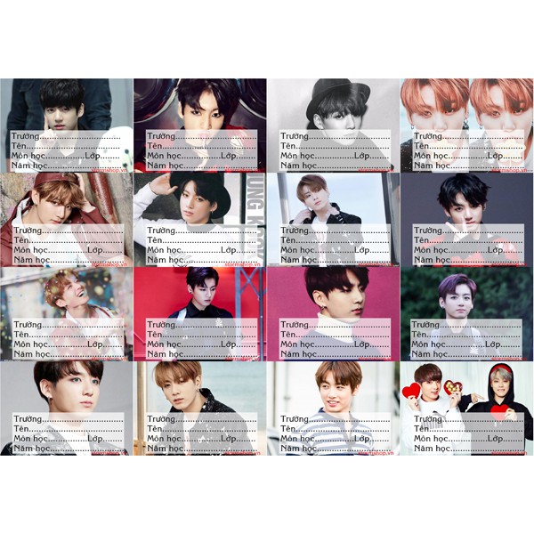 Nhãn vở Thành Viên BTS -Jungkook combo 5 bảng 50k