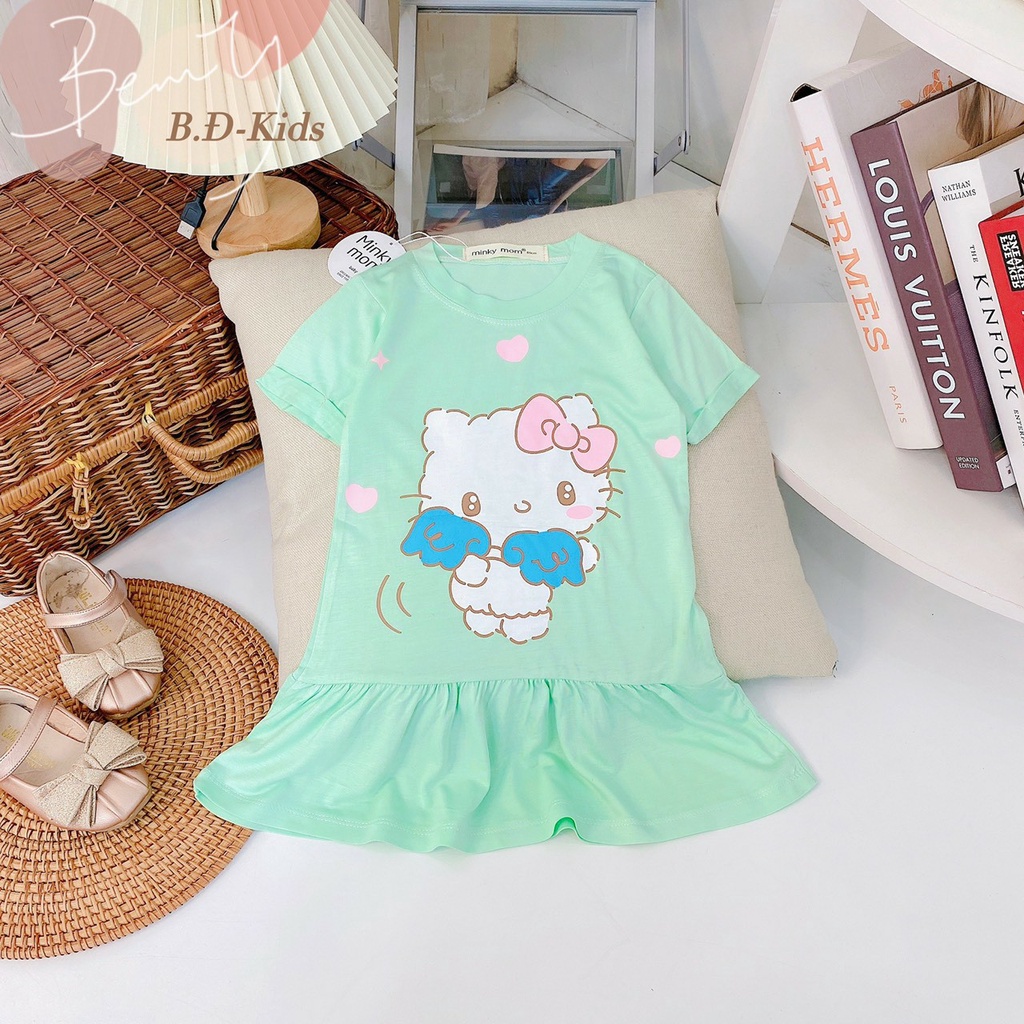 Đầm váy thun lạnh MINKY MOM cho bé gái xinh xắn đuôi cá nhiều màu in hình 1 2 3 4 5 tuổi Đ001