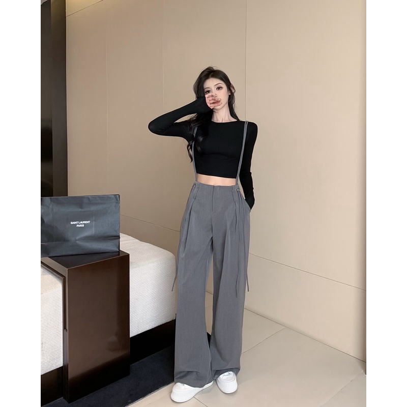 Cocory vn Quần ống rộng Lưng Cao Phối Dây Rút Thời Trang Mùa Thu Cho Nữ