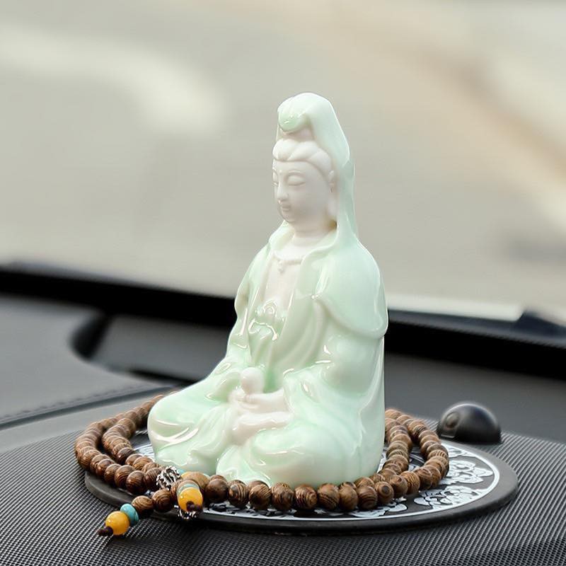 Tượng Phật Bà Quan Âm Sứ - Gốm Cao Cấp Để Taplo Ô Tô