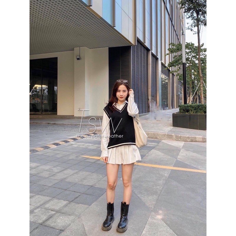 Áo gile viền mẫu trơn