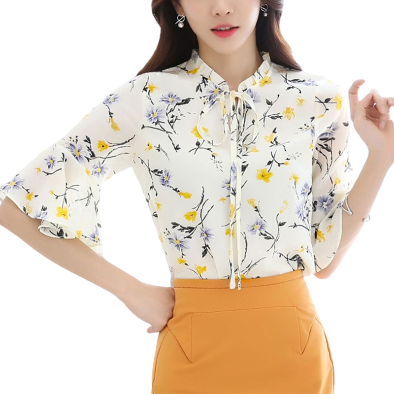 Áo Sơ Mi Voan Tay Dài Họa Tiết Hoa Thời Trang Cho Nữ