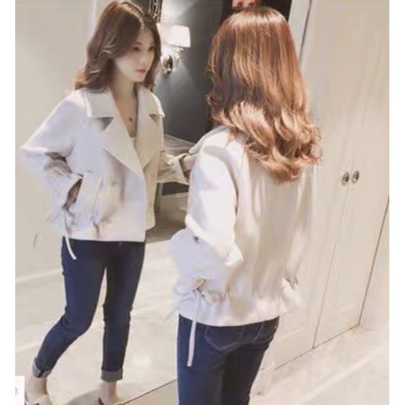 Áo khoác da lộn thắt nơ