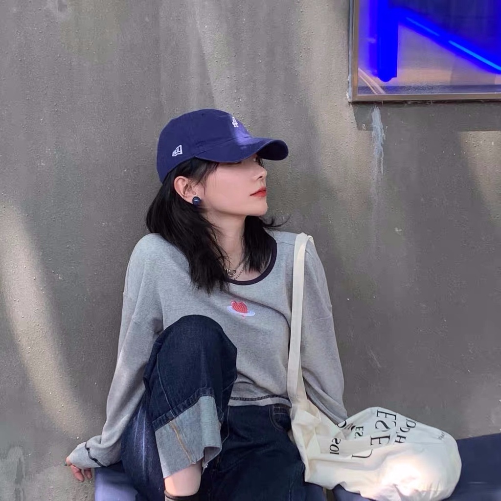 SUXI Áo Thun Tay Dài Cổ Tròn Màu Sắc Đơn Giản Cho Nữ