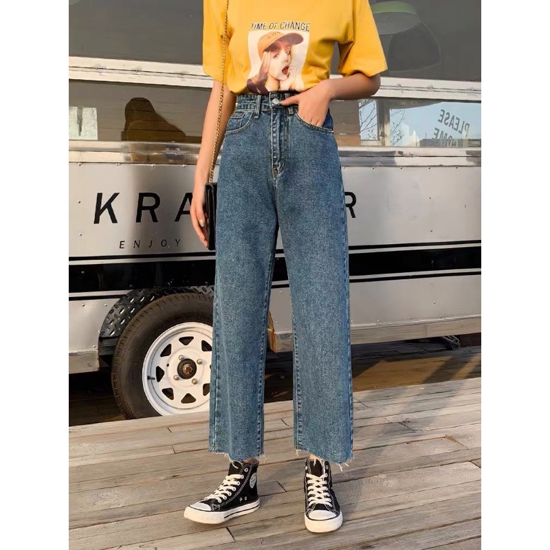 Quần jean ống suông Quảng Châu vải mềm Ulzzang kèm ảnh thật hàng có sẵn
