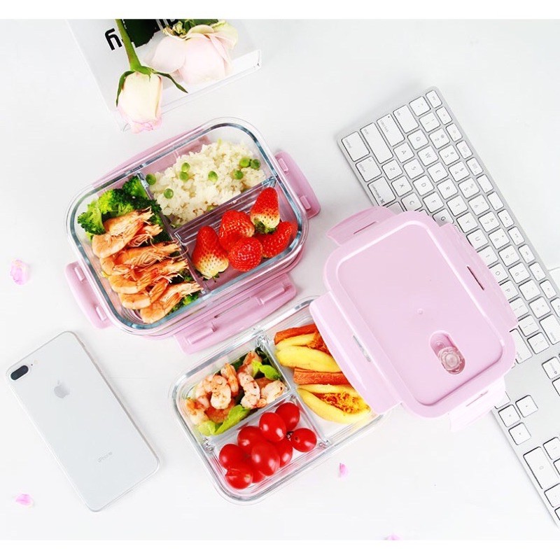 Hộp cơm thủy tinh cao cấp 3 ngăn, Hộp đựng thức ăn thủy tinh 1000ML | BigBuy360 - bigbuy360.vn