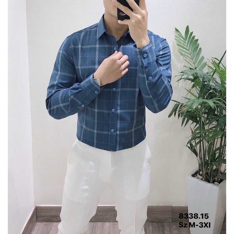 SƠ MI NAM CAO CẤP MẪU KẺ- XANH DƯƠNG 15
