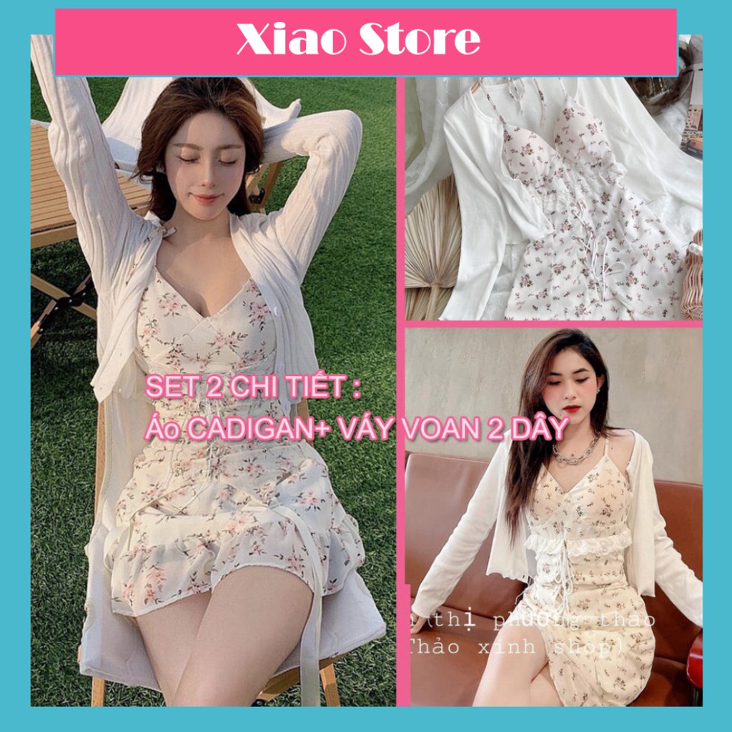 Váy hoa ullzang dáng dài cổ tim voan tơ - Đầm hoa nhí Vintageváy hoa 2 dây cúp ngực kèm áo khoác cực xinh Chất đũi tàu