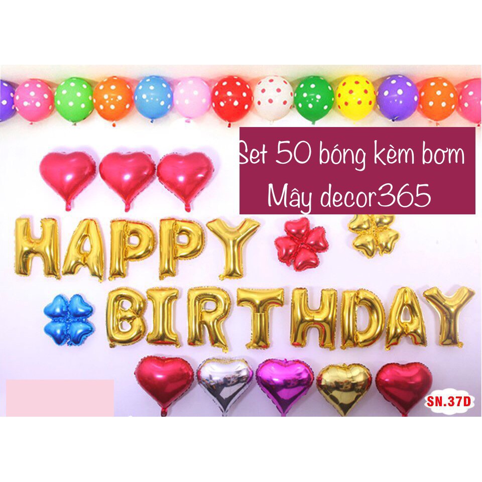 Set chữ trang trí sinh nhật bóng nhôm  Happy Birthday, kèm phụ kiện sinh nhật