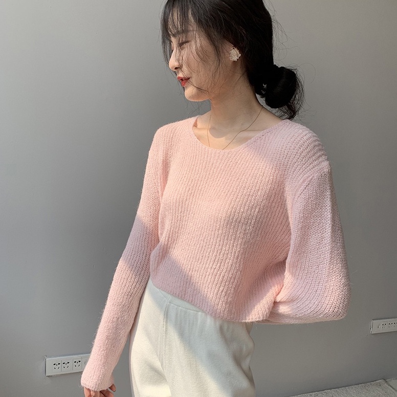 Xiaozhainv Áo sweater croptop dài tay dáng rộng thời trang Hàn Quốc cho nữ