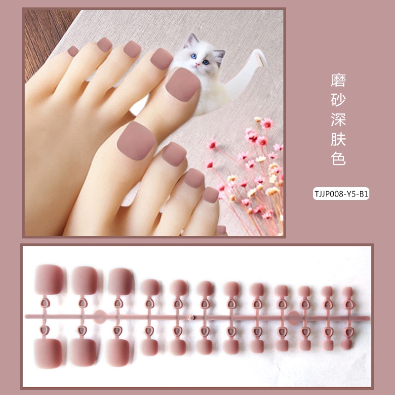 24pc Mờ Móng Chân Giả Ngón Chân Ngắn Đơn Giản Màu Nude Rắn Hiện Đại Màu Đỏ tía Soft Scrub Tự nhiên Móng chân giả giống như thật