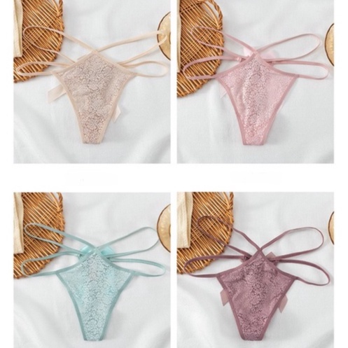 Quần lót nữ Lọt Khe Sexy, Quần Chip Ren thiết kế dây đan chéo đính nơ sau gợi cảm quyến rũ NĐ12
