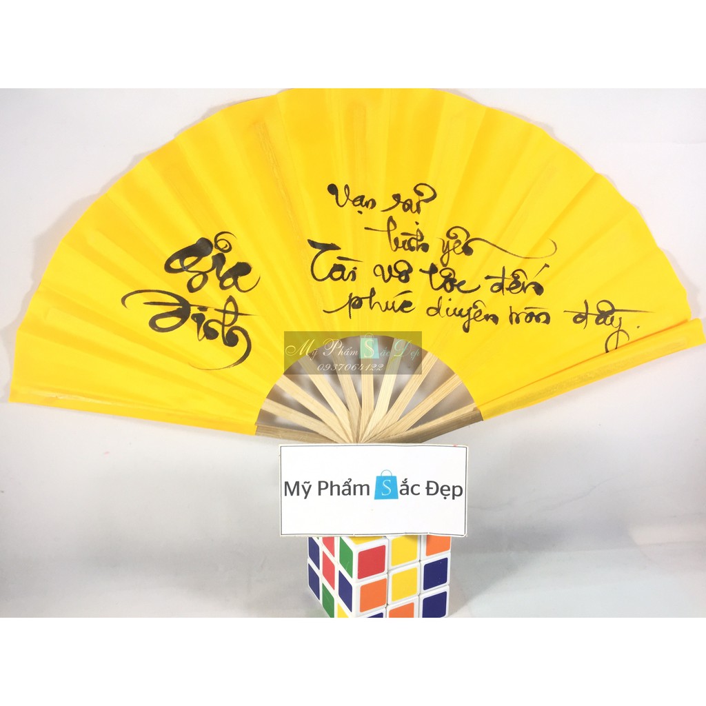 Quạt lụa cầm tay thư pháp loại nhỏ