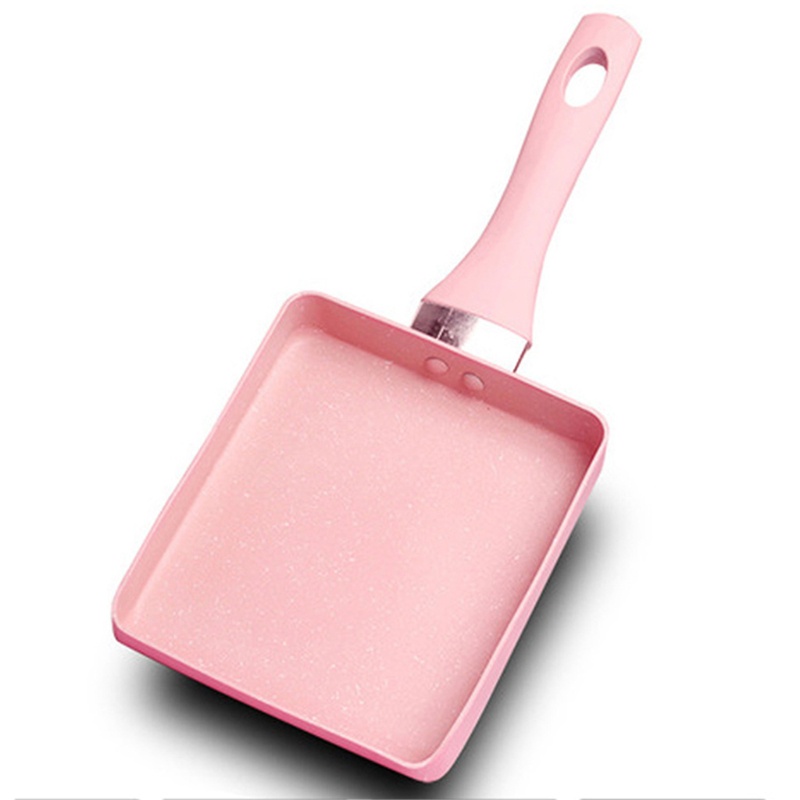 Chảo chiên trứng hình chữ nhật bằng đá maifan không dính có tay cầm chống bỏng phong cách Nhật Bản màu đen 13x18cm