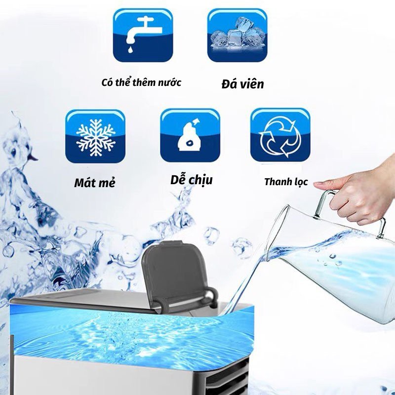 Quạt Điều Hòa Hơi Nước Mini Để Bàn Quạt Hơi Nước Phun Sương Siêu Mát Siêu Bền Đèn Rọi Ray Asaki