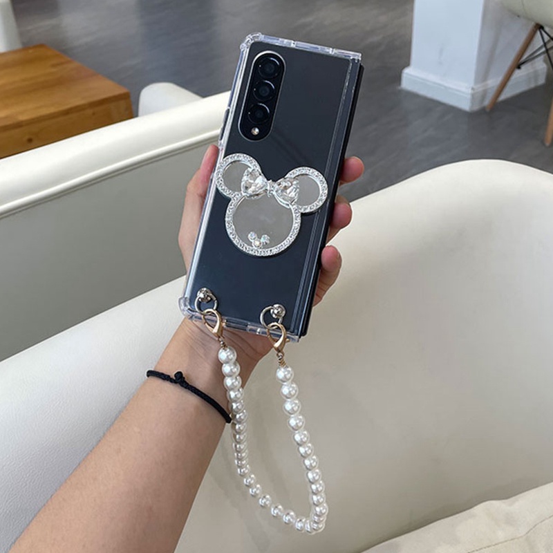 Bao Da Điện Thoại Mặt Gương Đính Ngọc Trai Chống Sốc Cho samsung galaxy z fold 3 2 5 Ốp
