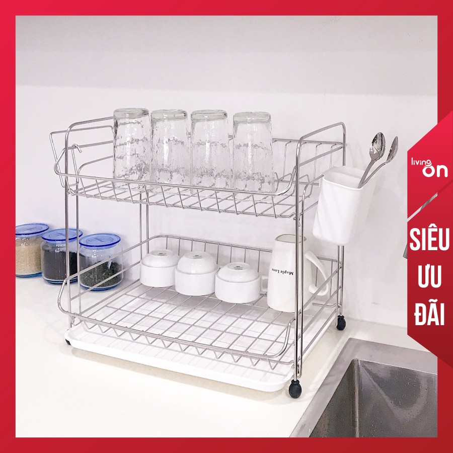 Kệ inox 2 tầng cao cấp úp chén đĩa – Stopia Hàn Quốc